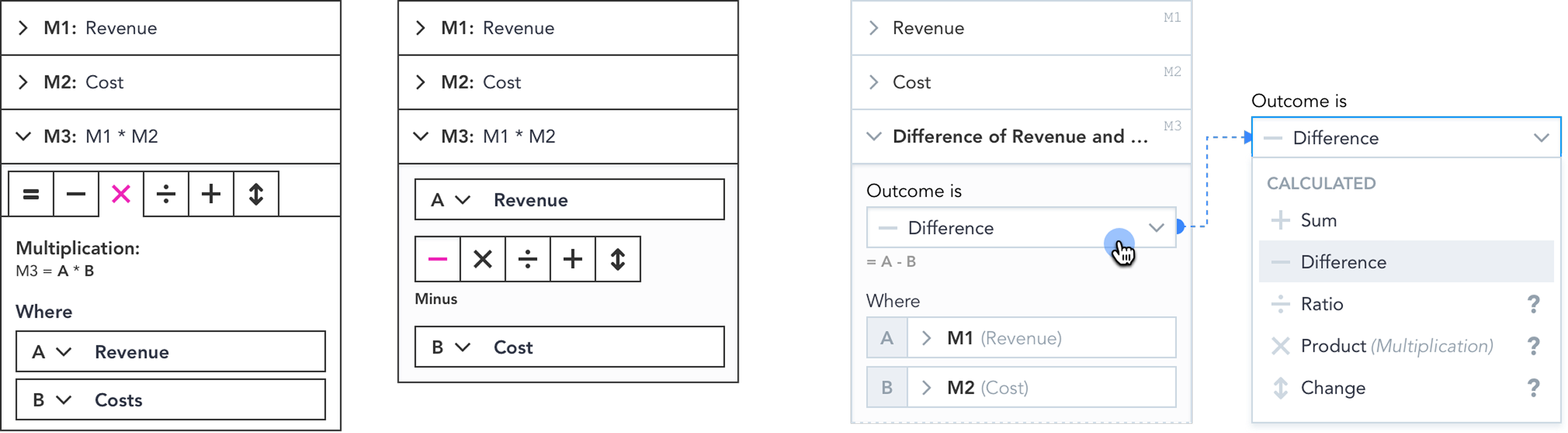 Final measure builder - operations named by outcome, formula as secondary reference